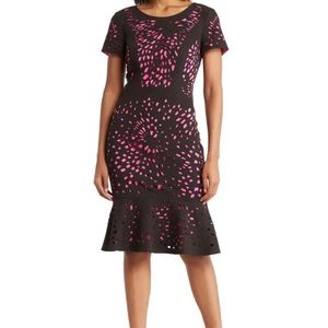 Focus By‎ Shani Laser Cutting Flounce Dress Black Pink US 6